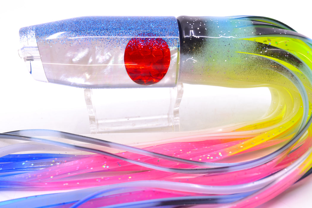 Moyes Lures White MOP Blue Glitter Back Red Eyes O.S. Plunger 12" 7oz Skirted Fruit Salad GZE
