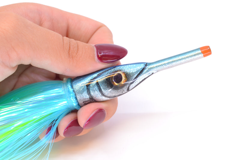 Tsutomu Lures Ice Blue-Silver Ballyhoo 5" 3oz Strobez Ice Blue/Chartreuse