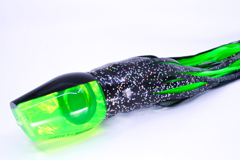 Moyes Lures Lime Green MOP Black Back Taxi Eyes Large Sumo 14" 13.8oz Skirted Black/Green