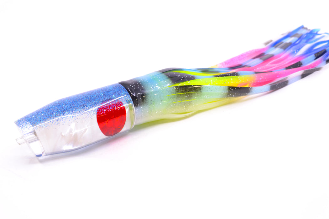 Moyes Lures White MOP Blue Glitter Back Red Eyes O.S. Plunger 12" 7oz Skirted Fruit Salad GZE