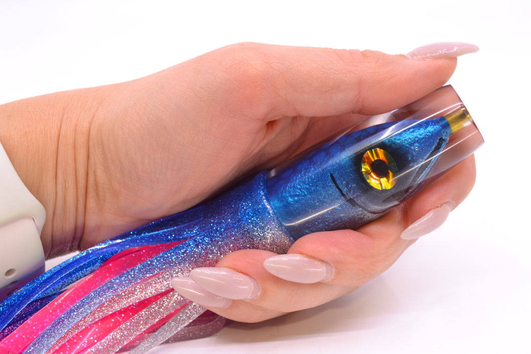Tsutomu Lures Blue Dot Back Blue-Silver Fish Head Ali'i Invert 7" 5.7oz Skirted Blue-Silver