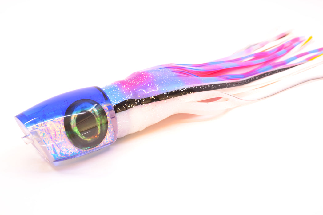 Moyes Lures Ice Blue-Pink Dichro Blue Back Taxi Eyes Large J-Boy 14" 9oz Skirted Gay Bob
