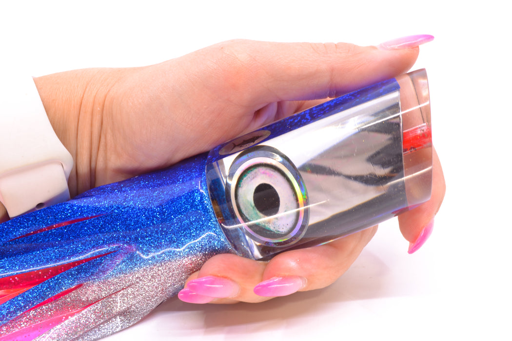 Aloha Lures Clear Mirrored Blue Back Baby Smash Bait 12" 10oz Skirted Blue-Silver/Pink