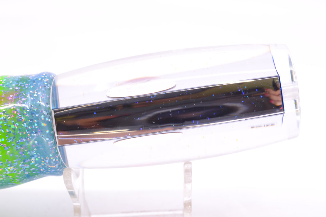 Bonze Lures Clear Mirrored Red Eyes Tracker 12" 10oz Skirted Ice Blue/Rainbow