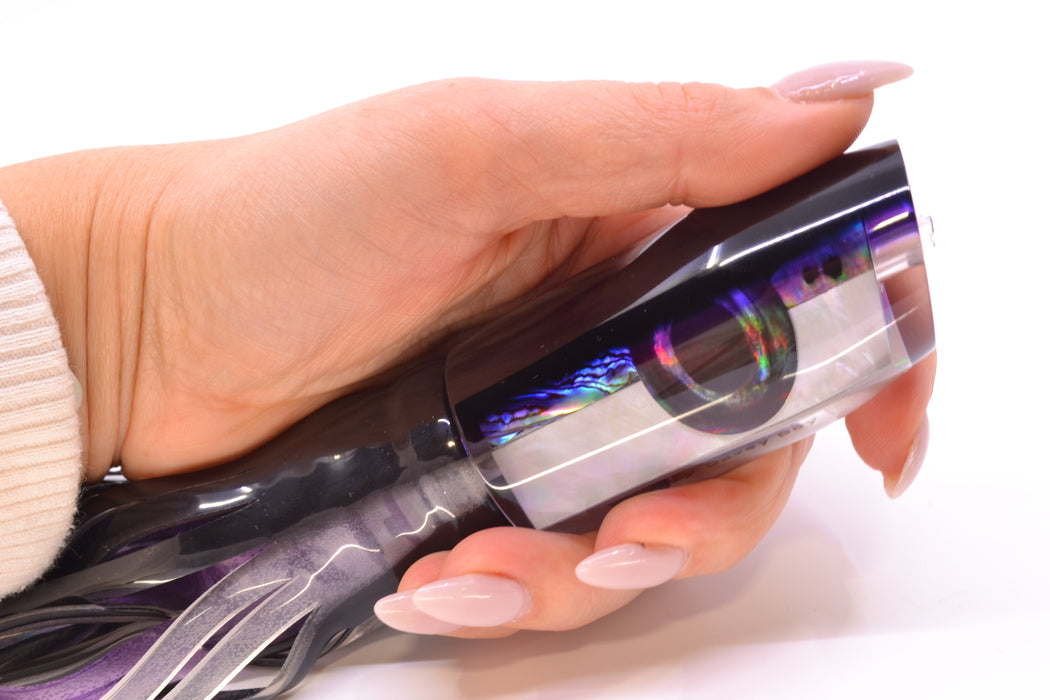 Moyes Lures Skipjack Paua-MOP Black-Purple Back Taxi Eyes Davey Boy 12" 8oz Skirted