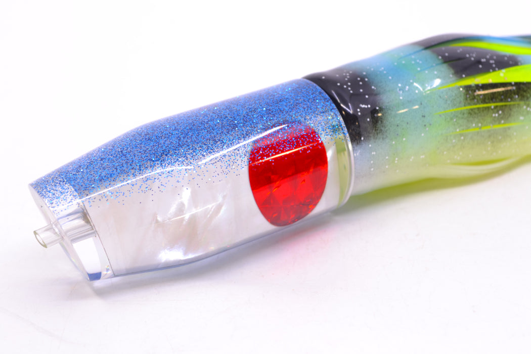 Moyes Lures White MOP Blue Glitter Back Red Eyes O.S. Plunger 12" 7oz Skirted Fruit Salad GZE