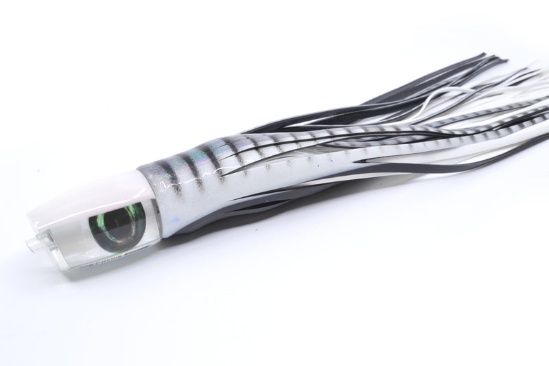 Moyes Lures White MOP Strawberry Pearl Back Small J-Boy 9" 5oz Skirted White Aurora/Black