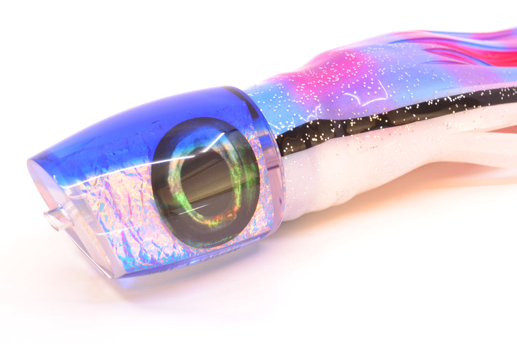 Moyes Lures Ice Blue-Pink Dichro Blue Back Taxi Eyes Large J-Boy 14" 9oz Skirted Gay Bob