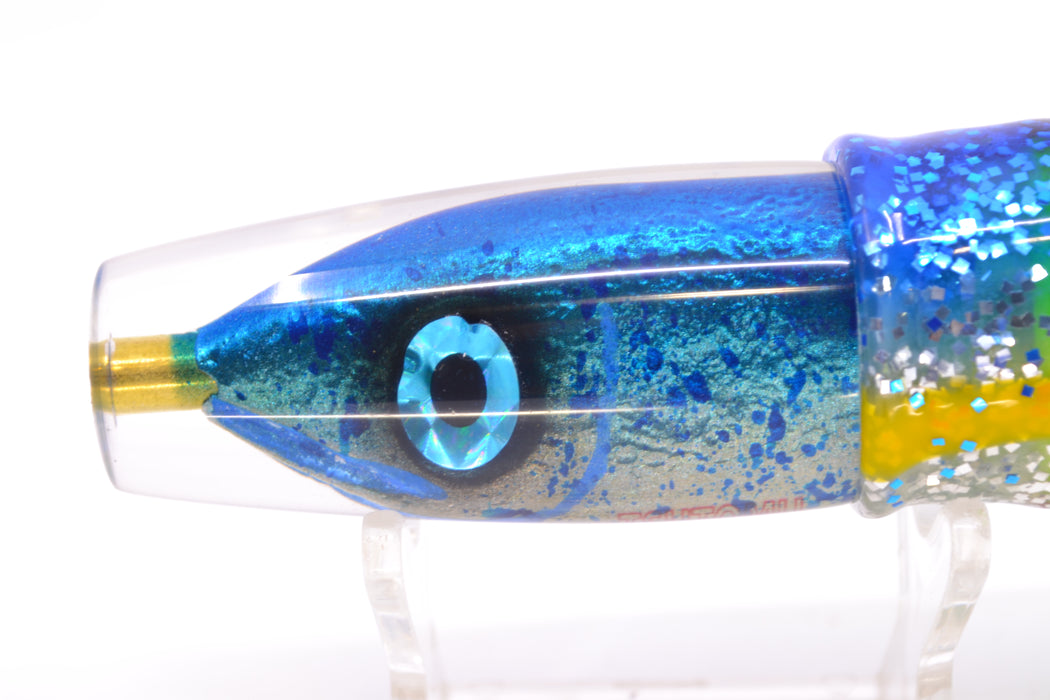 Tsutomu Lures Blue Mahi Fish Head Ali'i Invert 7" 5.7oz Skirted Blue-Yellow-Silver
