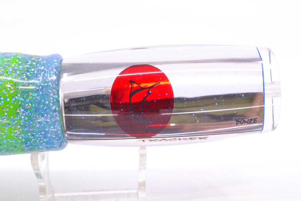 Bonze Lures Clear Mirrored Red Eyes Tracker 12" 10oz Skirted Ice Blue/Rainbow