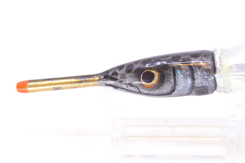 Tsutomu Lures Silver with Black Dots Ballyhoo 5" 3oz Flashabou White/Lavender
