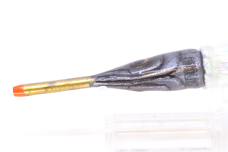 Tsutomu Lures Silver with Black Dots Ballyhoo 5" 3oz Flashabou White/Lavender
