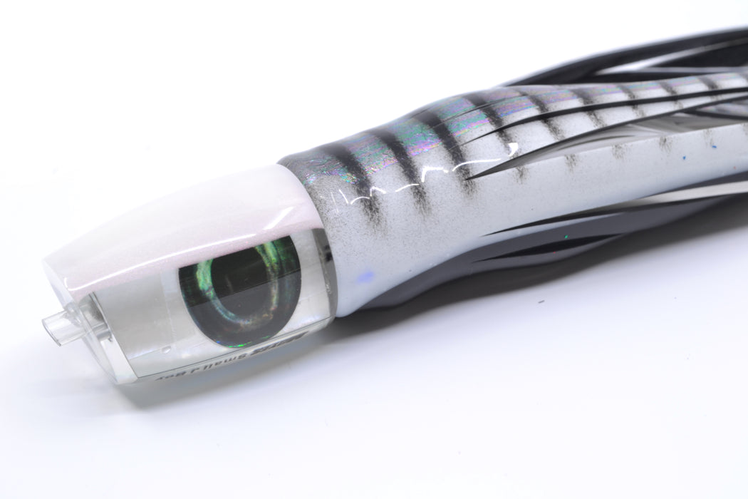 Moyes Lures White MOP Strawberry Pearl Back Small J-Boy 9" 5oz Skirted White Aurora/Black GZE