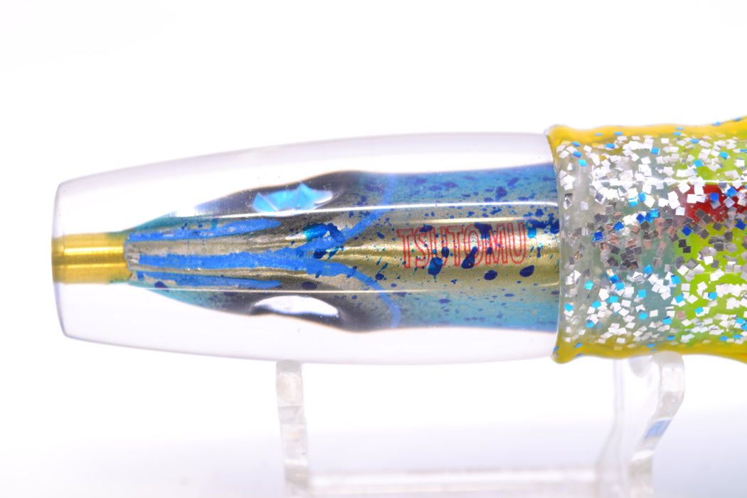 Tsutomu Lures Blue Mahi Fish Head Ali'i Invert 7" 5.7oz Skirted Blue-Yellow-Silver