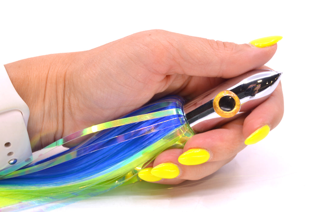 Iland Lures Blue-Chartreuse Flash Hair Chrome Head Heavy "Hawaiian Eye" Ilander 8.5" 4oz IL400HF-BL/CH