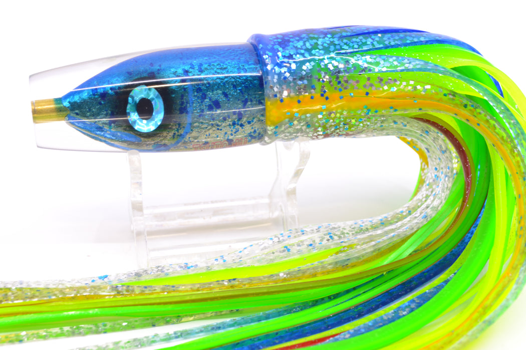 Tsutomu Lures Blue Mahi Fish Head Ali'i Invert 7" 5.7oz Skirted Blue-Yellow-Silver