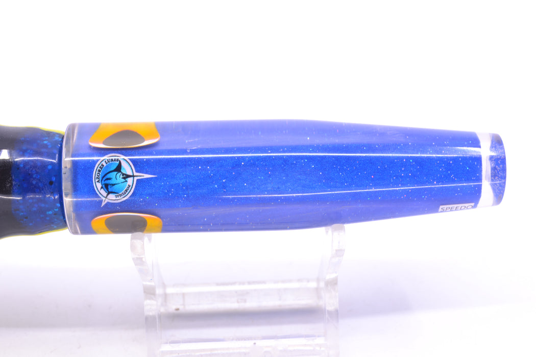 Azores Lures Blue Glittered Pearl Black-Gold Eyes Speedo 9" 5.8oz Skirted