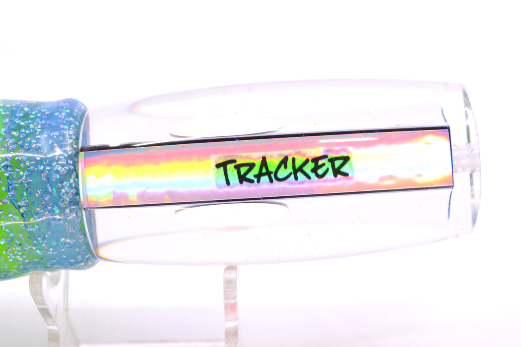 Bonze Lures Clear Mirrored Red Eyes Tracker 12" 10oz Skirted Ice Blue/Rainbow