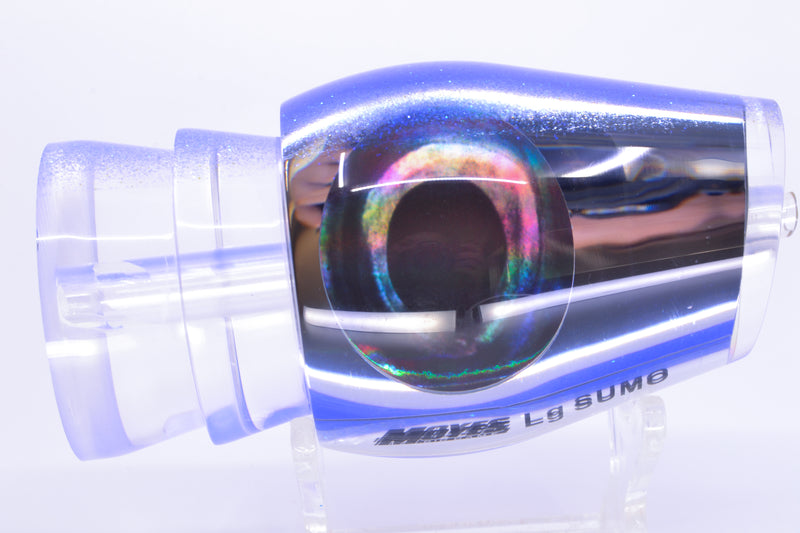 Moyes Lures Clear Mirror Blue Glitter Back Taxi Eyes Large Sumo 14" 8oz