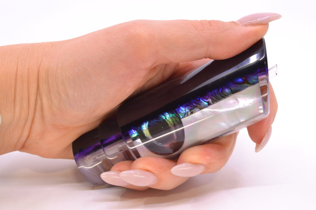 Moyes Lures Skipjack Paua-MOP Black-Purple Back Medium Pipe Bomb 12" 4.6oz GZE