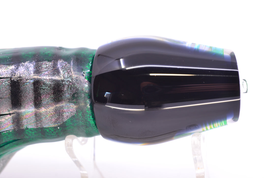 Moyes Lures Green-Orange Dichro Black Back Taxi Eyes Medium Sumo 12" 6.8oz Skirted
