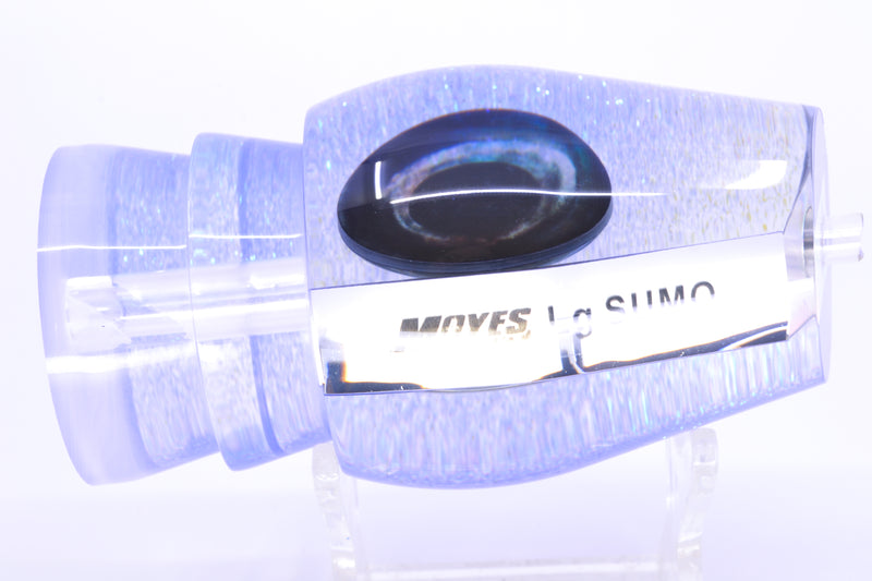 Moyes Lures Clear Mirror Blue Glitter Back Taxi Eyes Large Sumo 14" 8oz