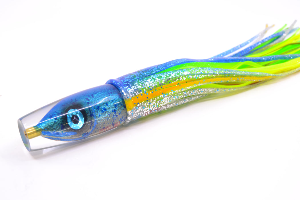 Tsutomu Lures Blue Mahi Fish Head Ali'i Invert 7" 5.7oz Skirted Blue-Yellow-Silver