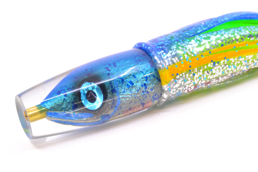 Tsutomu Lures Blue Mahi Fish Head Ali'i Invert 7" 5.7oz Skirted Blue-Yellow-Silver