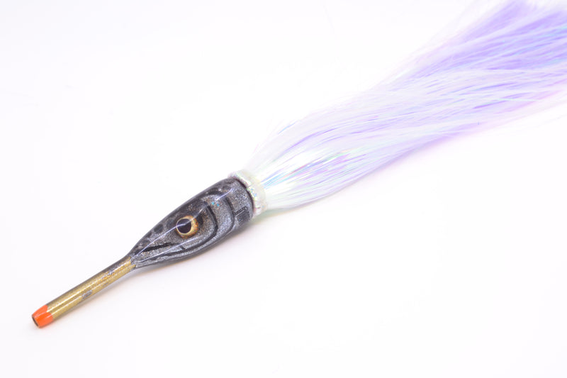 Tsutomu Lures Silver with Black Dots Ballyhoo 5" 3oz Flashabou White/Lavender