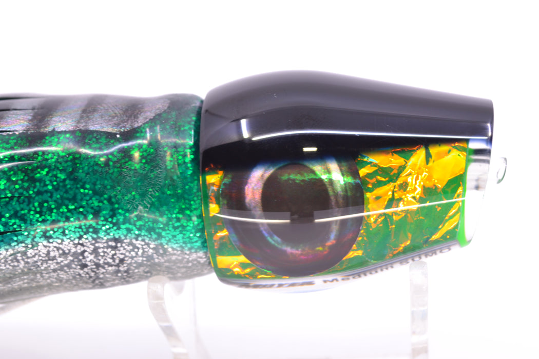 Moyes Lures Green-Orange Dichro Black Back Taxi Eyes Medium Sumo 12" 6.8oz Skirted