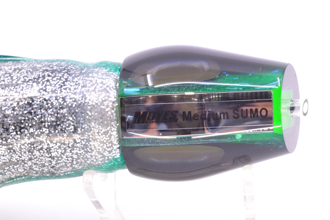 Moyes Lures Green-Orange Dichro Black Back Taxi Eyes Medium Sumo 12" 6.8oz Skirted
