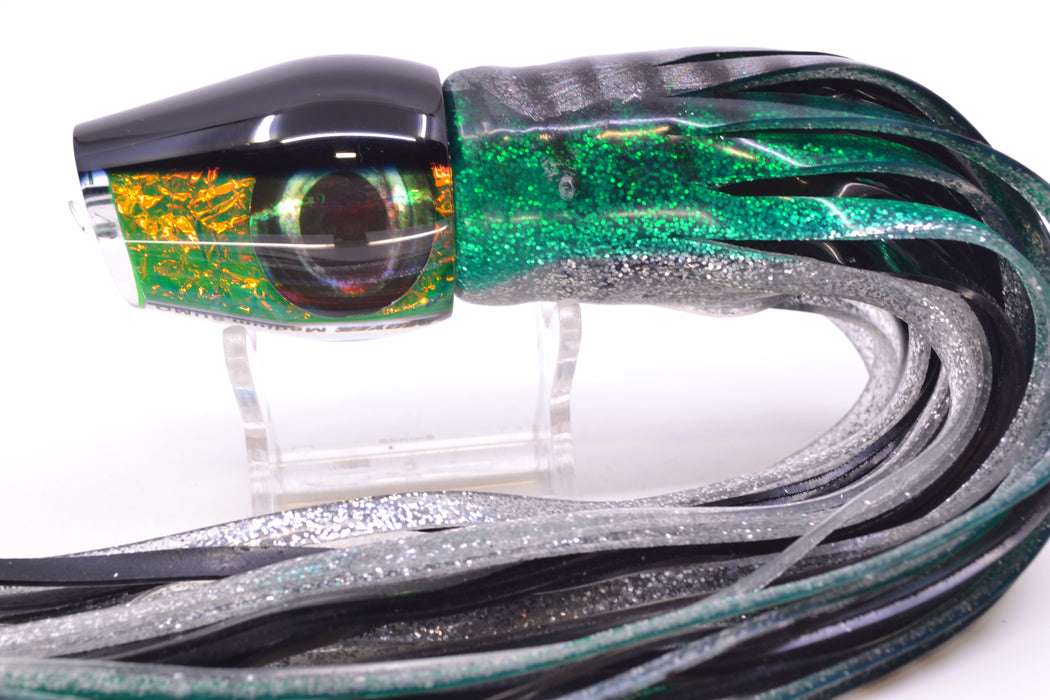 Moyes Lures Green-Orange Dichro Black Back Taxi Eyes Medium Sumo 12" 6.8oz Skirted