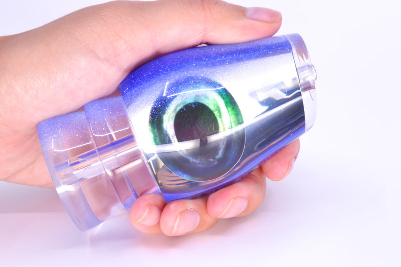 Moyes Lures Clear Mirror Blue Glitter Back Taxi Eyes Large Sumo 14" 8oz