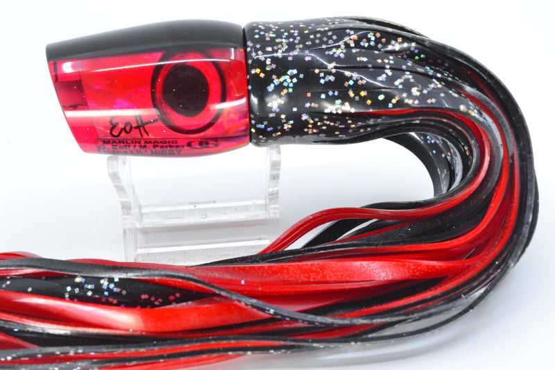 Marlin Magic Lures Red Awabi Black Back Lil Hibby 10" 7.2oz Skirted Black/Red *CHIPPED* GZE