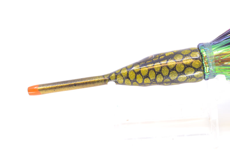 Tsutomu Lures Black with Green Dots Ballyhoo 5" 3oz Flashabou Black/Yellow