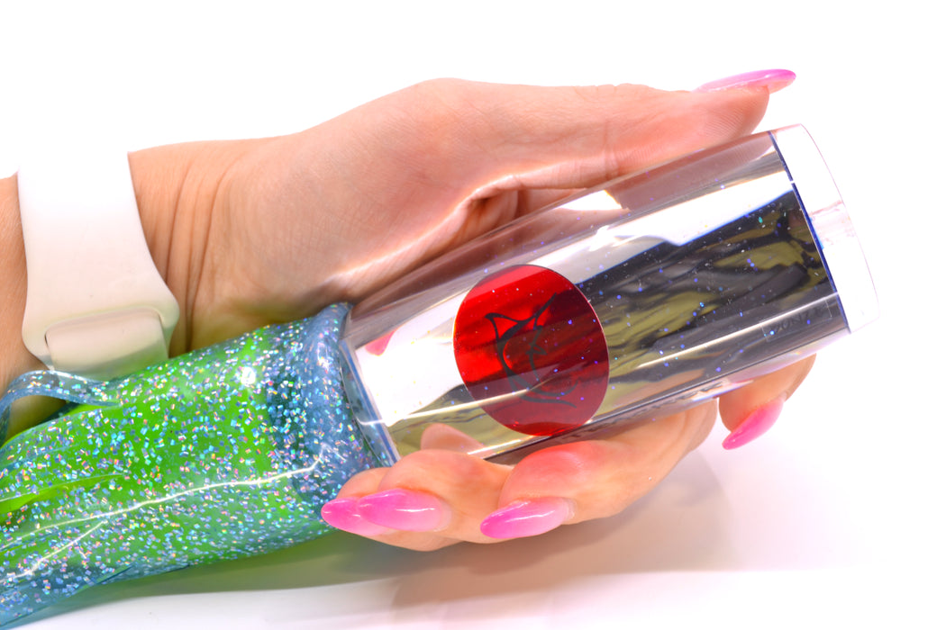 Bonze Lures Clear Mirrored Red Eyes Tracker 12" 10oz Skirted Ice Blue/Rainbow