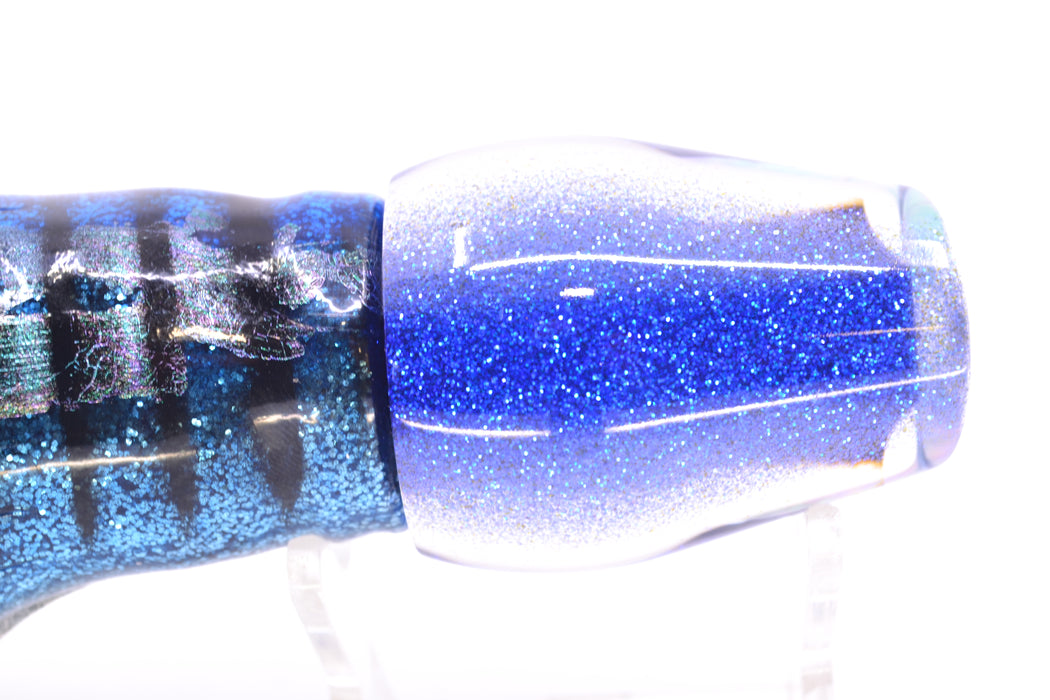 Moyes Lures Black Pearl Blue Back Taxi Eyes Medium Sumo 12" 6.8oz Skirted Blue Aurora