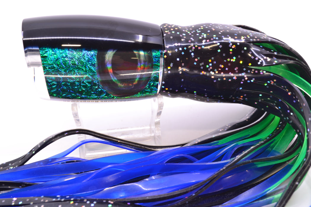 Moyes Lures Green-Blue Oil Slick Black Back Large Boogeyman 14" 9.7oz Skirted Black GZE