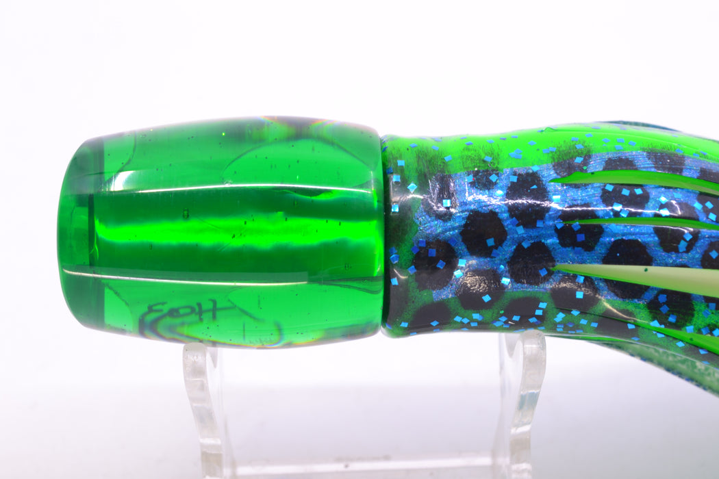 Marlin Magic White Awabi Green Back Small Ruckus 9" 5oz Skirted Black Dots-Blue Dots