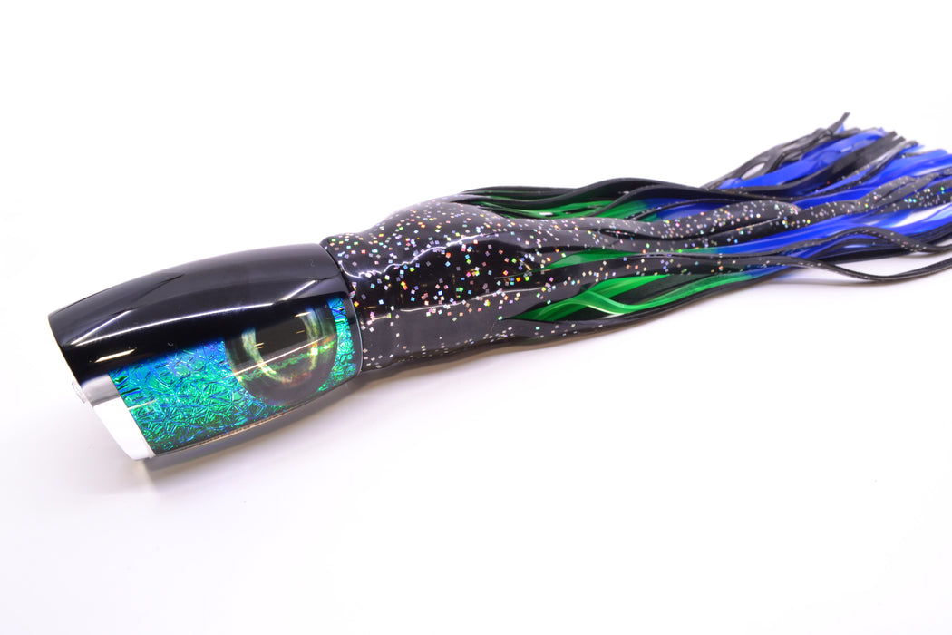 Moyes Lures Green-Blue Oil Slick Black Back Large Boogeyman 14" 9.7oz Skirted Black GZE