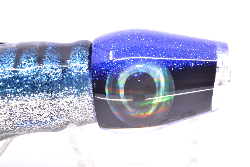 Moyes Lures Black Pearl Blue Back Taxi Eyes Medium Sumo 12" 6.8oz Skirted Blue Aurora