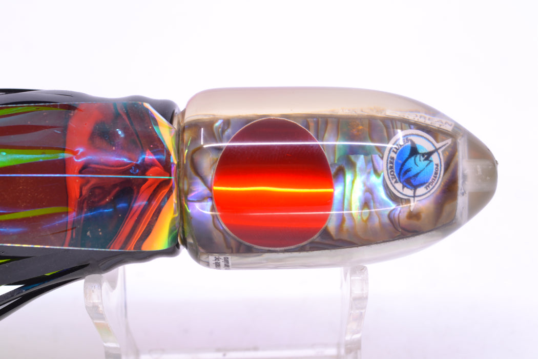 Azores Lures Paua Shell Red Eyes Azorean Bullet 9" 5.7oz Skirted Black/Green-Chartreuse with Wings