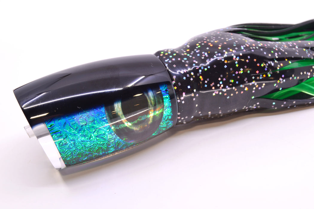 Moyes Lures Green-Blue Oil Slick Black Back Large Boogeyman 14" 9.7oz Skirted Black GZE
