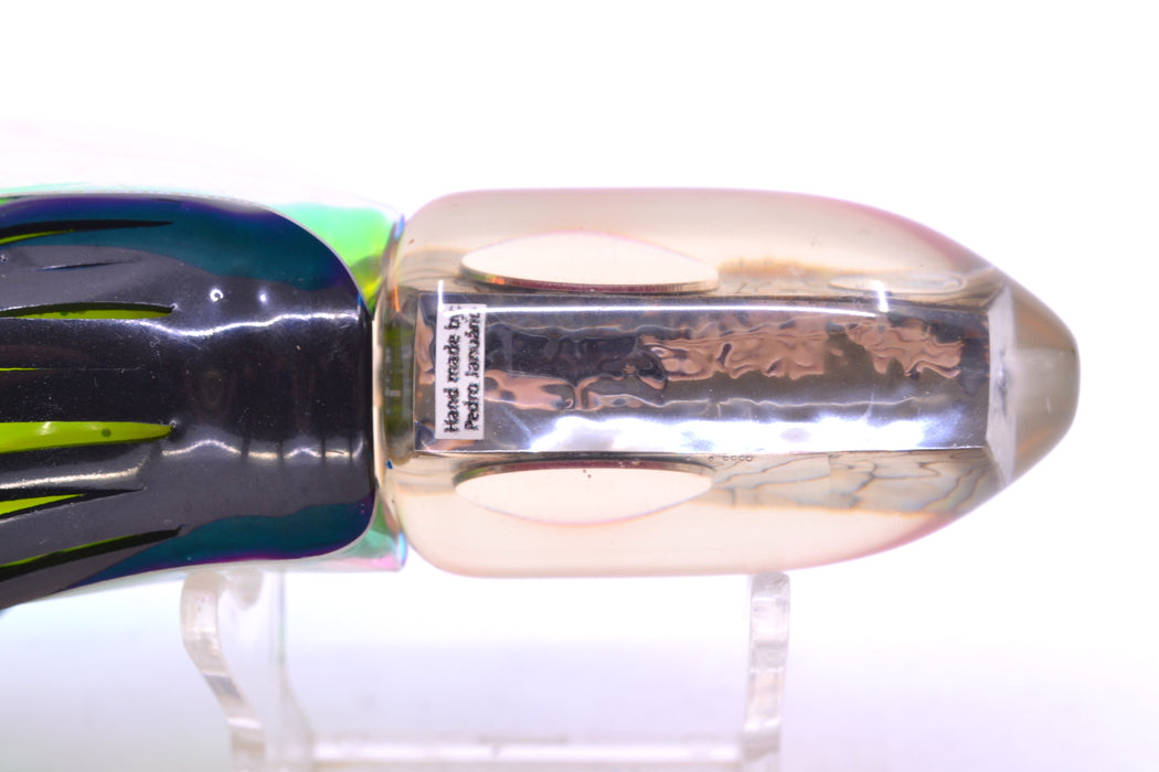 Azores Lures Paua Shell Red Eyes Azorean Bullet 9" 5.7oz Skirted Black/Green-Chartreuse with Wings