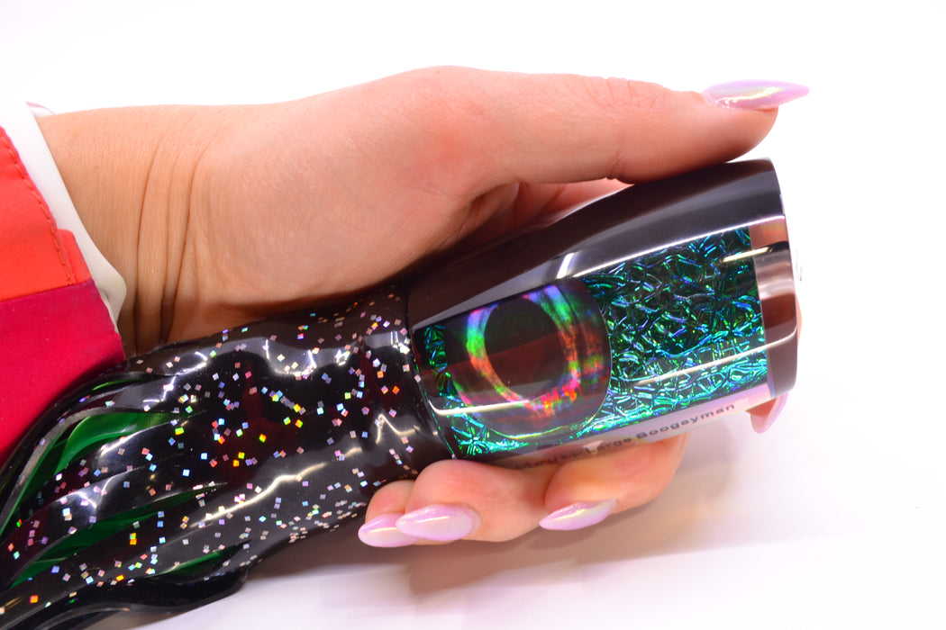 Moyes Lures Green-Blue Oil Slick Black Back Large Boogeyman 14" 9.7oz Skirted Black GZE