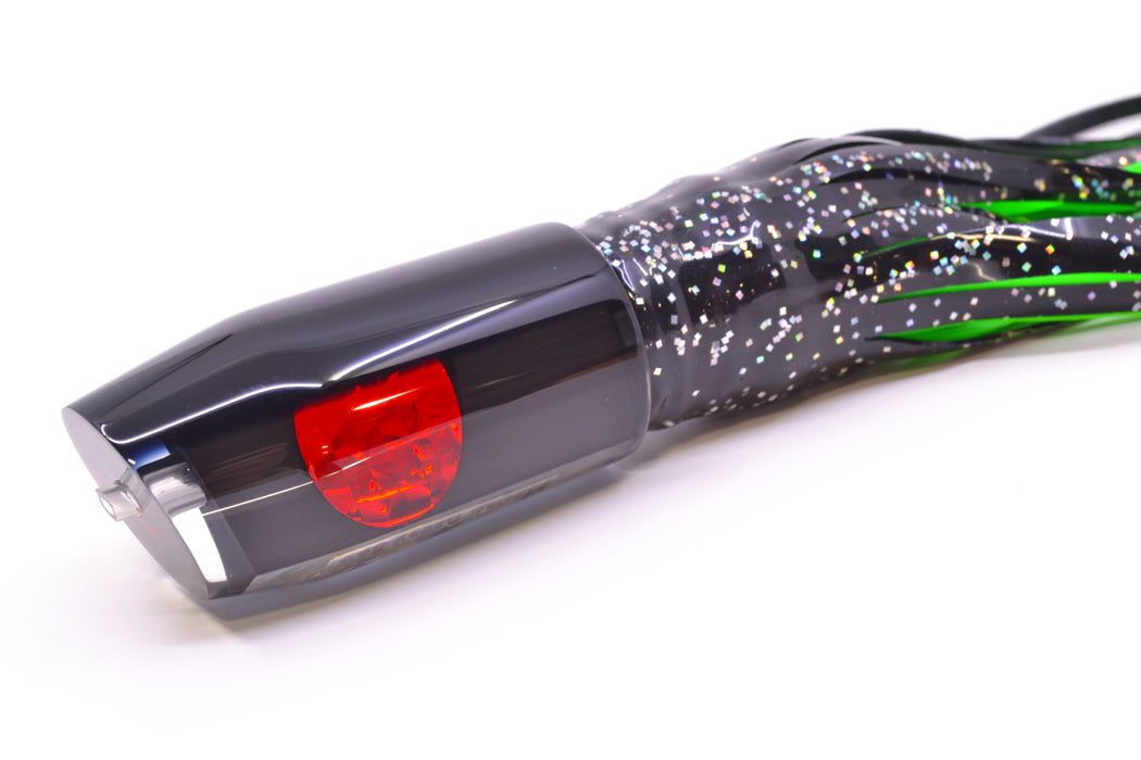 Moyes Lures Black Pearl Black Back Red Eyes Davey Boy 12" 8oz Skirted Black/Green