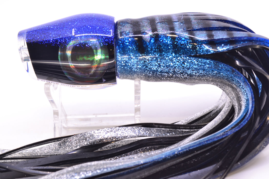 Moyes Lures Black Pearl Blue Back Taxi Eyes Medium Sumo 12" 6.8oz Skirted Blue Aurora
