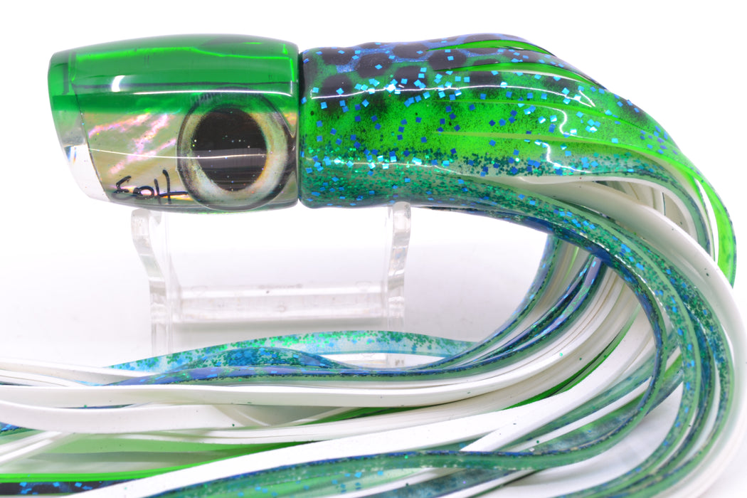 Marlin Magic White Awabi Green Back Small Ruckus 9" 5oz Skirted Black Dots-Blue Dots