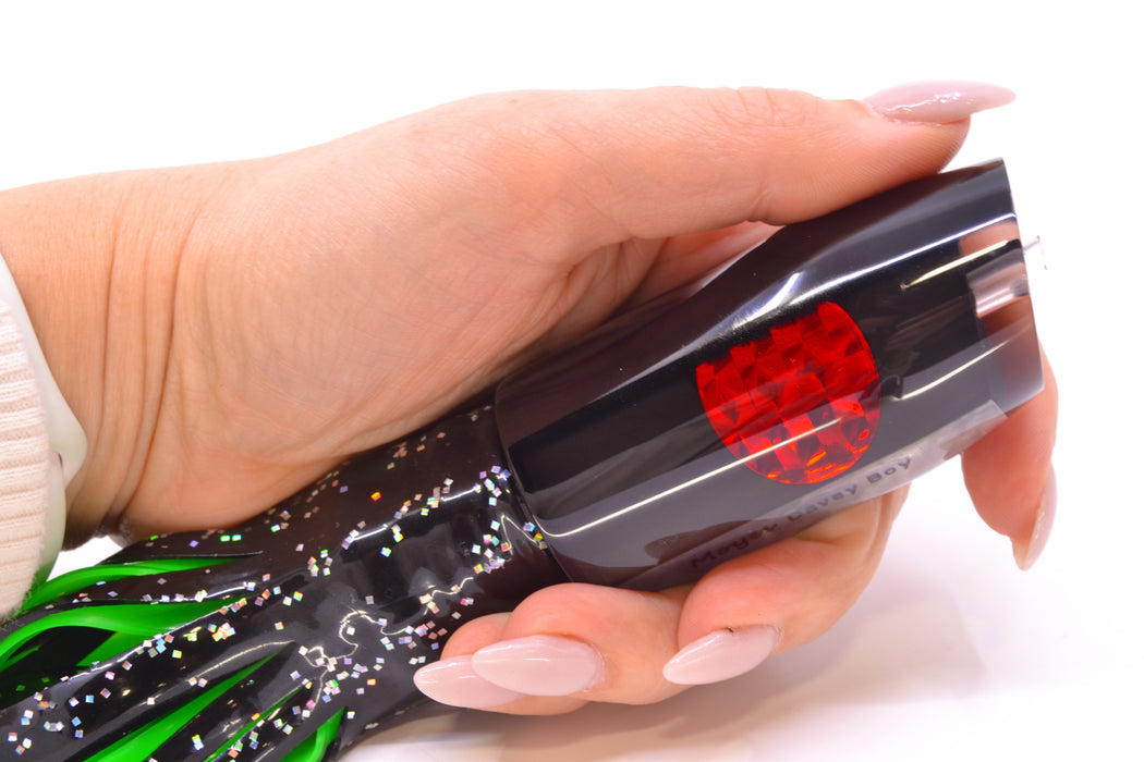 Moyes Lures Black Pearl Black Back Red Eyes Davey Boy 12" 8oz Skirted Black/Green