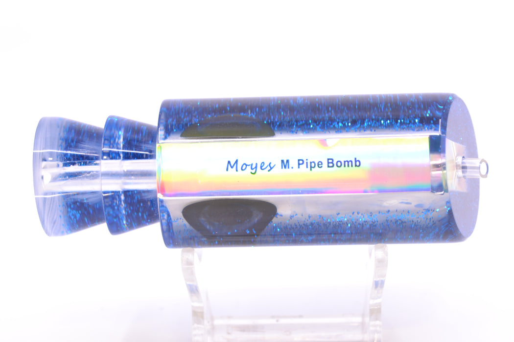 Moyes Lures White MOP Blue Glitter Back Taxi Eyes Medium Pipe Bomb 12" 4.6oz GZE